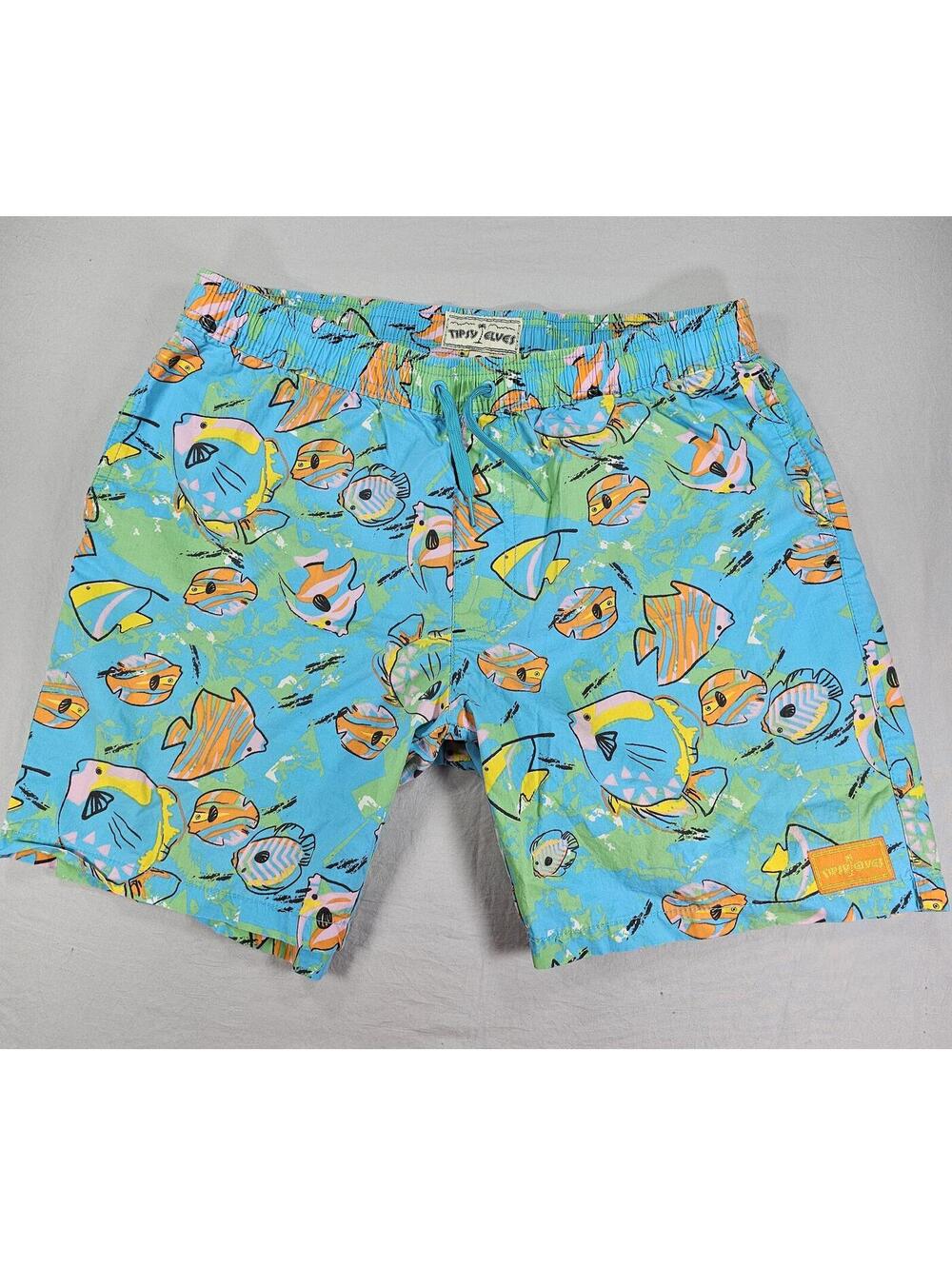 Tipsy Elves Tropcal Fish Print Swim Trunks. Size large